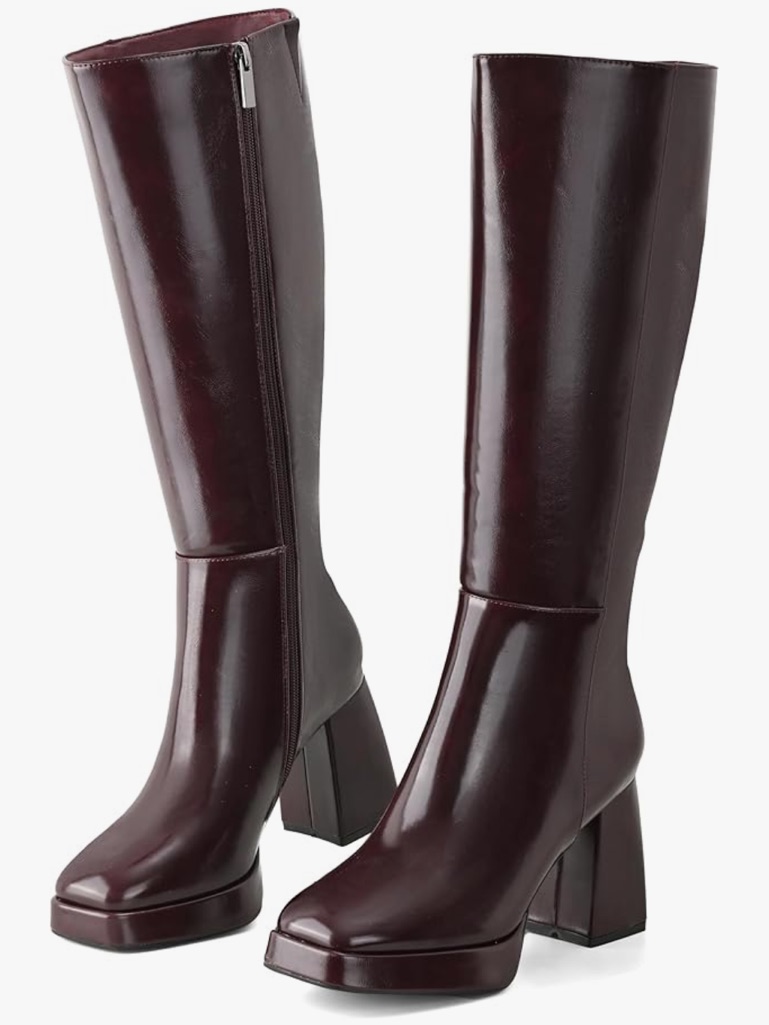 Women's Tall Platform Block Heel Boots - Burgundy